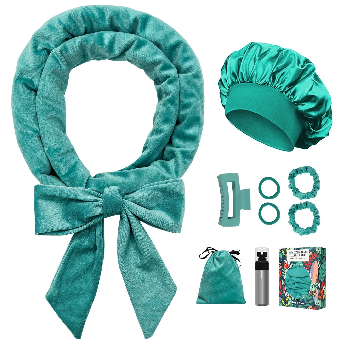 Gwabee No Heat Overnight Curl Headband, 70" Soft Ribbon Wrap for Long Hair, 9 PCS Hair Curling Rods Set - Blue Green Beauty and Personal Care Gwabee