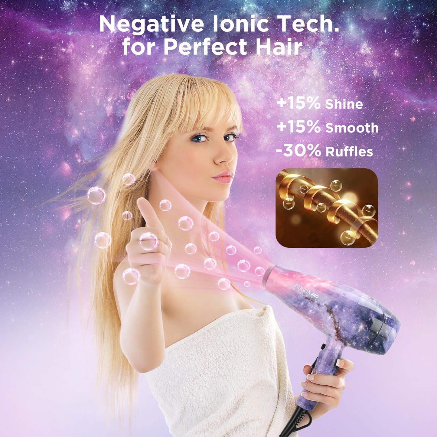 3 in 1 1875W Hair Dryer Straightening Curling Iron, PARWIN PRO BEAUTY Hair Styling Set, Ion Hair Dryer, Flat Iron Hair Straightener, Cone Curling