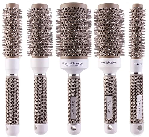 PERFEHAIR Round Thermal Brush Set, Professional Nano Ceramic & Ionic Barrel Hair Styling Blow Drying Curling Brush, 5 Different Sizes
