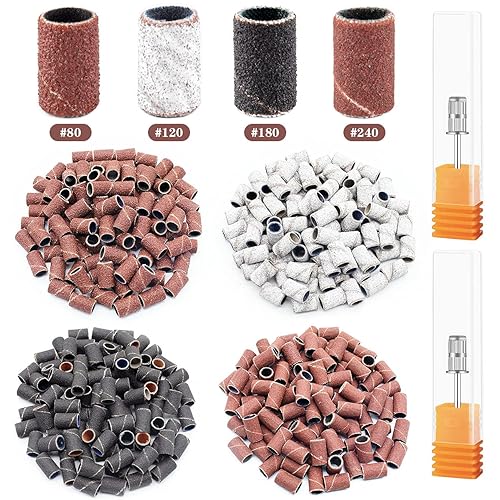 Rolybag Sanding Bands for Nail Drill 240 Pieces 3 Color Coarse Fine Grit Efile Sand Set 80#120#180#240#,2 Pieces 3/32 Inch Nail Drill Bits