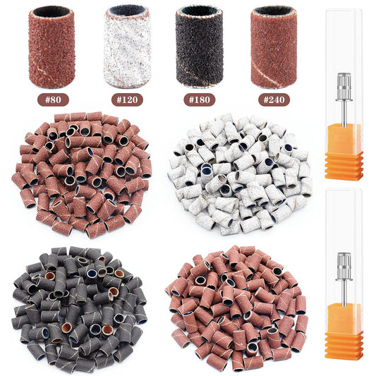 Rolybag Sanding Bands for Nail Drill 240 Pieces 3 Color Coarse Fine Grit Efile Sand Set 80#120#180#240#,2 Pieces 3/32 Inch Nail Drill Bits