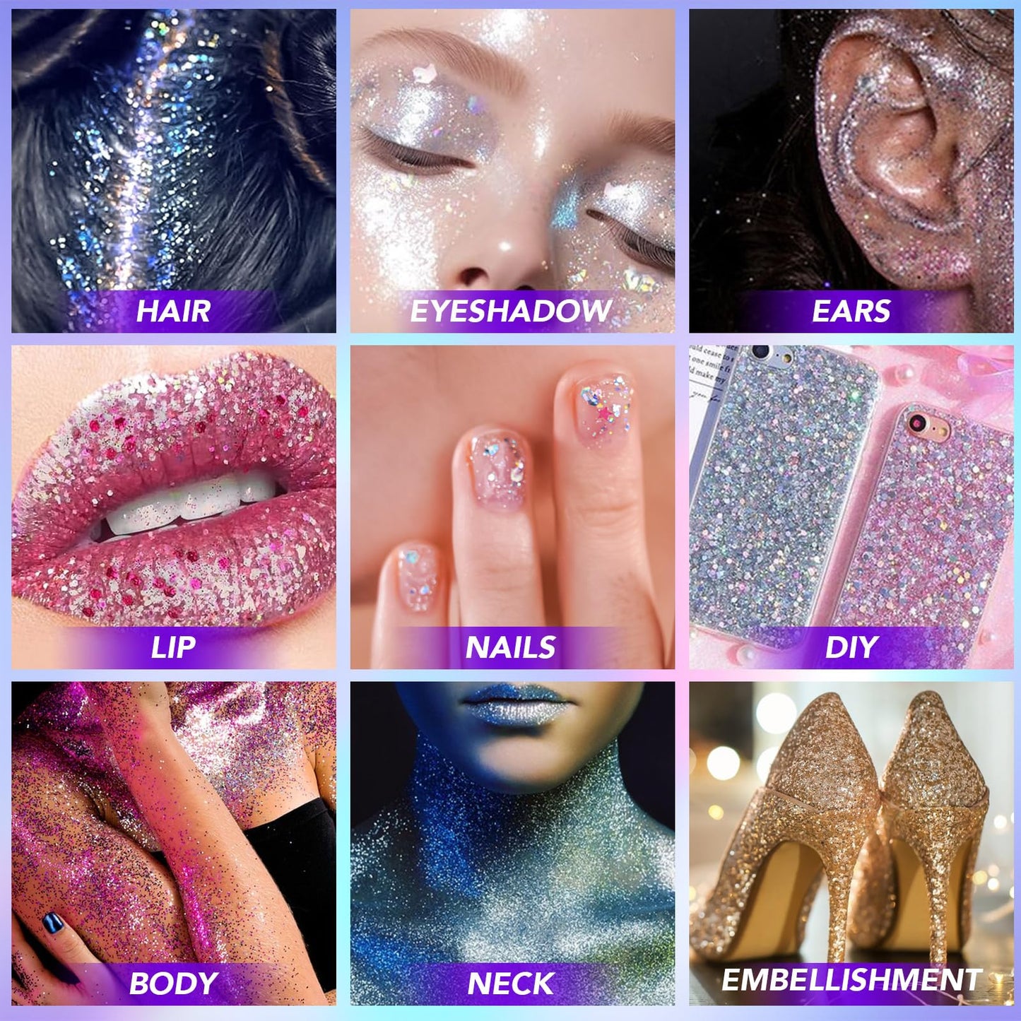 6Pcs Body Glitter for Women - Holiday Glitter Gel for Face &Body & Hair & Nail DIY?Hair Glitter Gel Create A Stunning Visual Feast ?Multiple Purpose