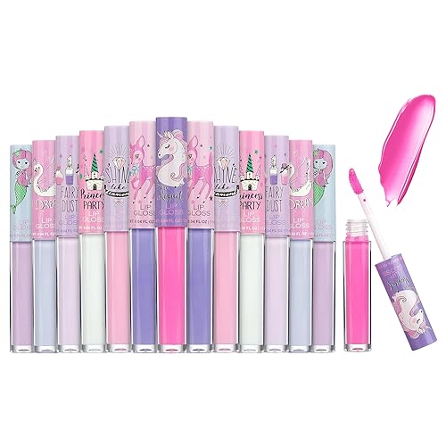 EXPRESSIONS 14pc Lip Gloss for Girls - Glossy Lip Gloss Tubes | Non Toxic Lip Gloss Set - Unicorn Princess Birthday Party Favors Kids Makeup