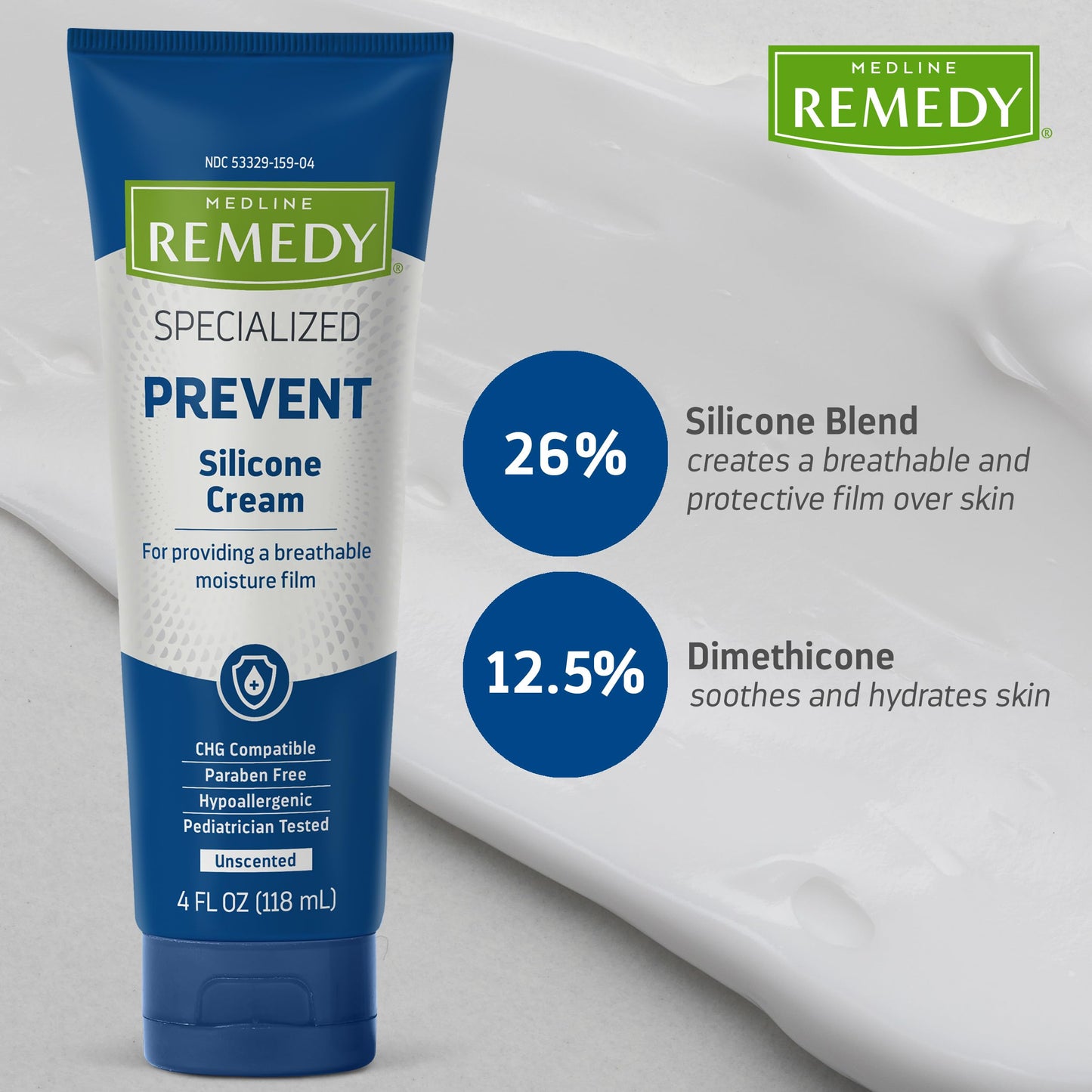 Medline Remedy Specialized Silicone Cream, Unscented (4 fl oz), Gentle Breathable Film for All Ages, Paraben-free and Hypoallergenic Skin Care