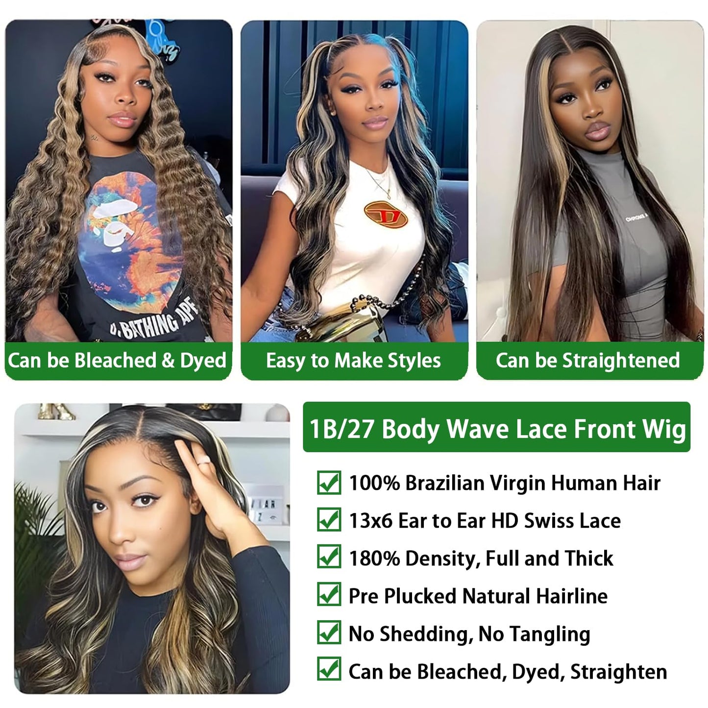 MUZOJET 30 Inch 1B/27 Highlight Ombre Balayage 13x6 Lace Front Wigs Human Hair Black and Blonde HD Transparent Lace Front Wig Human Hair Pre Plucked Beauty and Personal Care MUZOJET