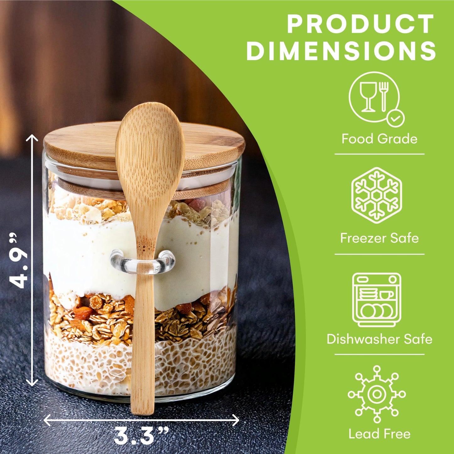Prosumer's Choice Sugar Containers (4.9" X 3.3") for Countertop - Glass Jars for Food Storage with Bamboo Airtight Lid and Spoon - Clear Canisters…