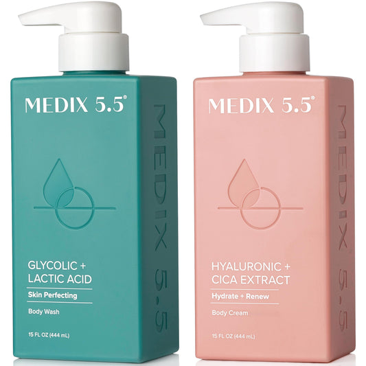 Medix 5.5 Exfoliating AHA Glycolic Acid Face & Body Wash Cleanser + Hyaluronic Acid Moisturizing Body Cream Lotion Skin Care 2PC Set | Alpha Hydroxy Beauty & Personal Care Medix 5.5
