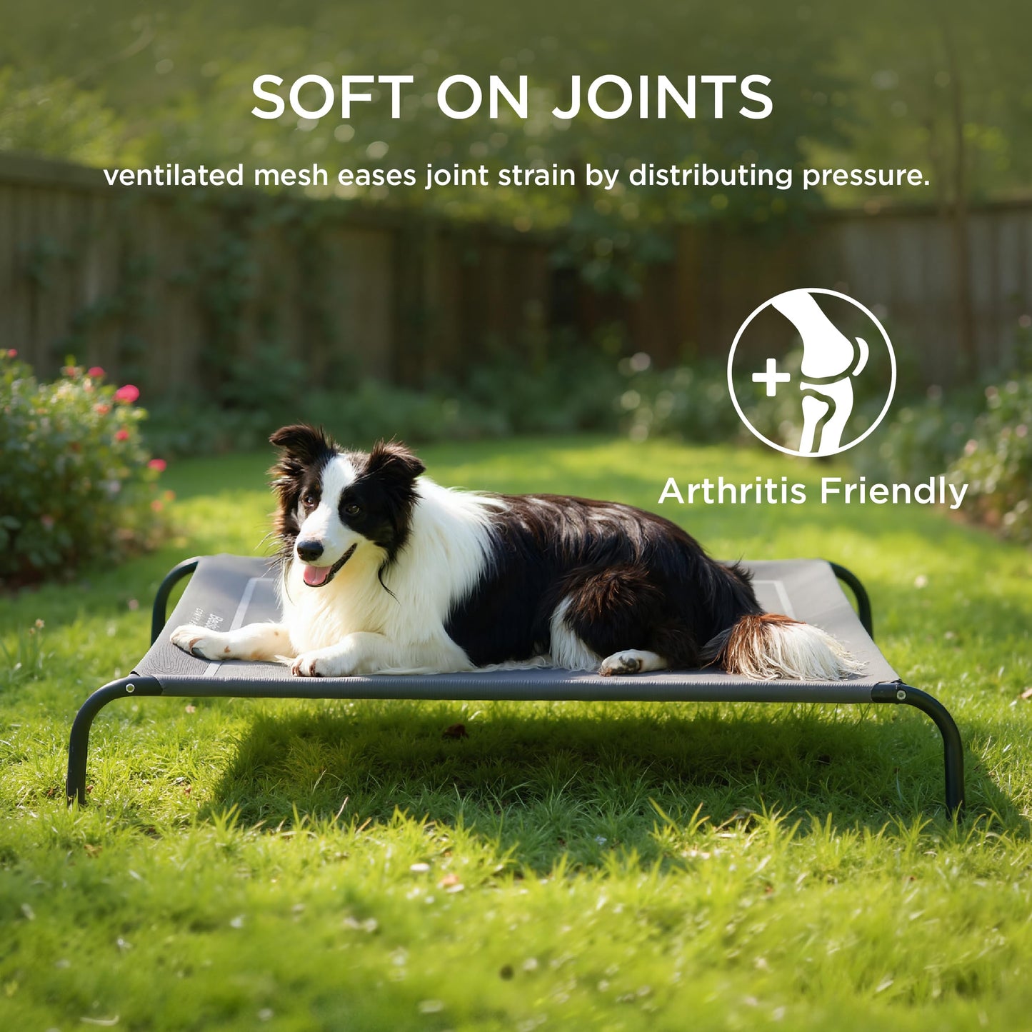 Bedsure Outdoor Elevated Dog Bed, Large Size Portable Raised Cot with Breathable Mesh, Skid-Resistant Feet for Indoor & Outdoor Use, Grey 49"