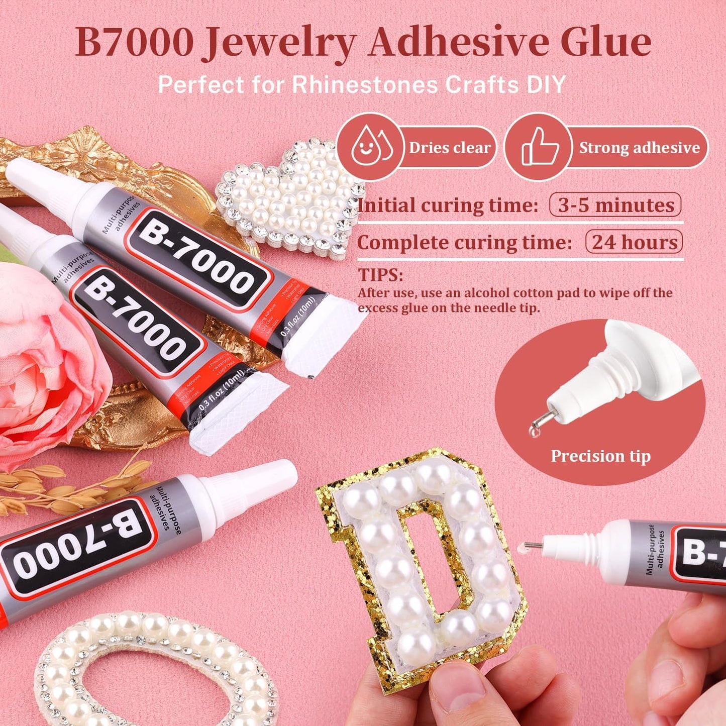 Flatback Pearls for Crafting with 3Pcs 10ml B7000 Jewelry Glue, 1 Box of Half Round White Pearls, Bedazzling Beads for DIY Crafts Clothing Tumblers Beauty and Personal Care TINKRSTUFF