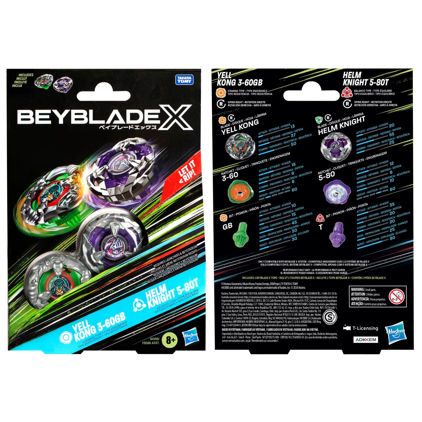 BEYBLADE X Yell Kong 3-60GB and Helm Knight 5-80T Dual Pack Set with 2 Right-Spinning Tops; Battling Top Toys for 8 Year Old Boys and Girls