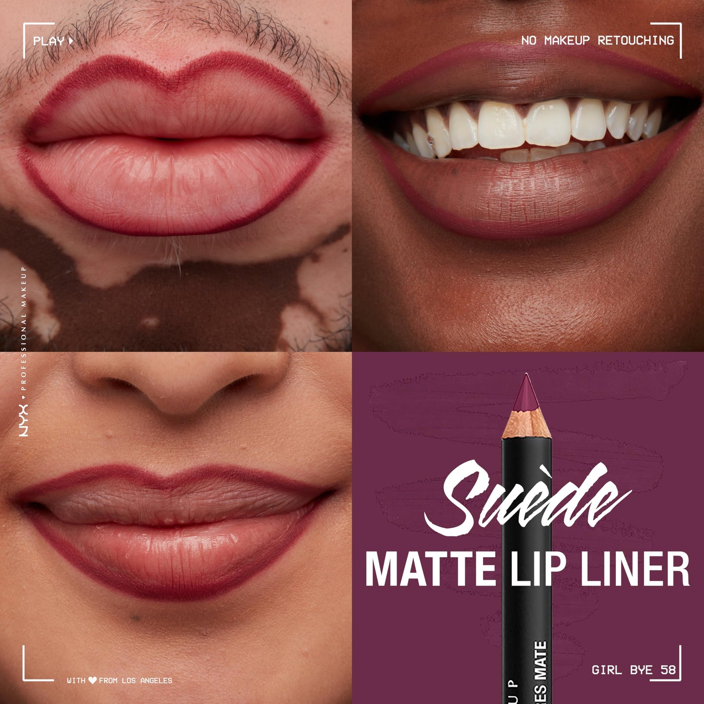 NYX PROFESSIONAL MAKEUP Suede Matte Lip Liner, Velvety-Smooth, Long-Lasting Formula For A Defined Lip Makeup Look - Girl Bye (Purple)