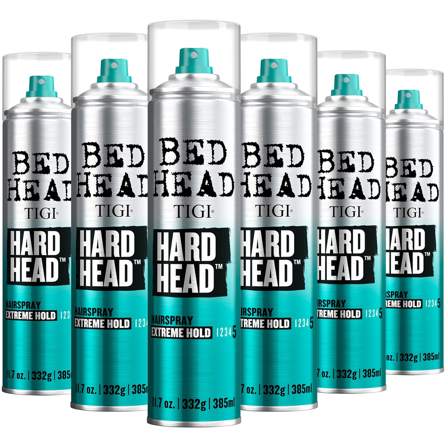 TIGI Bed Head Hard Head Hairspray 6-Pack - Extreme Hold Hairspray, Dries Instantly, Adds Shine, Vibrant Apple Scent, 11.7 Oz Ea