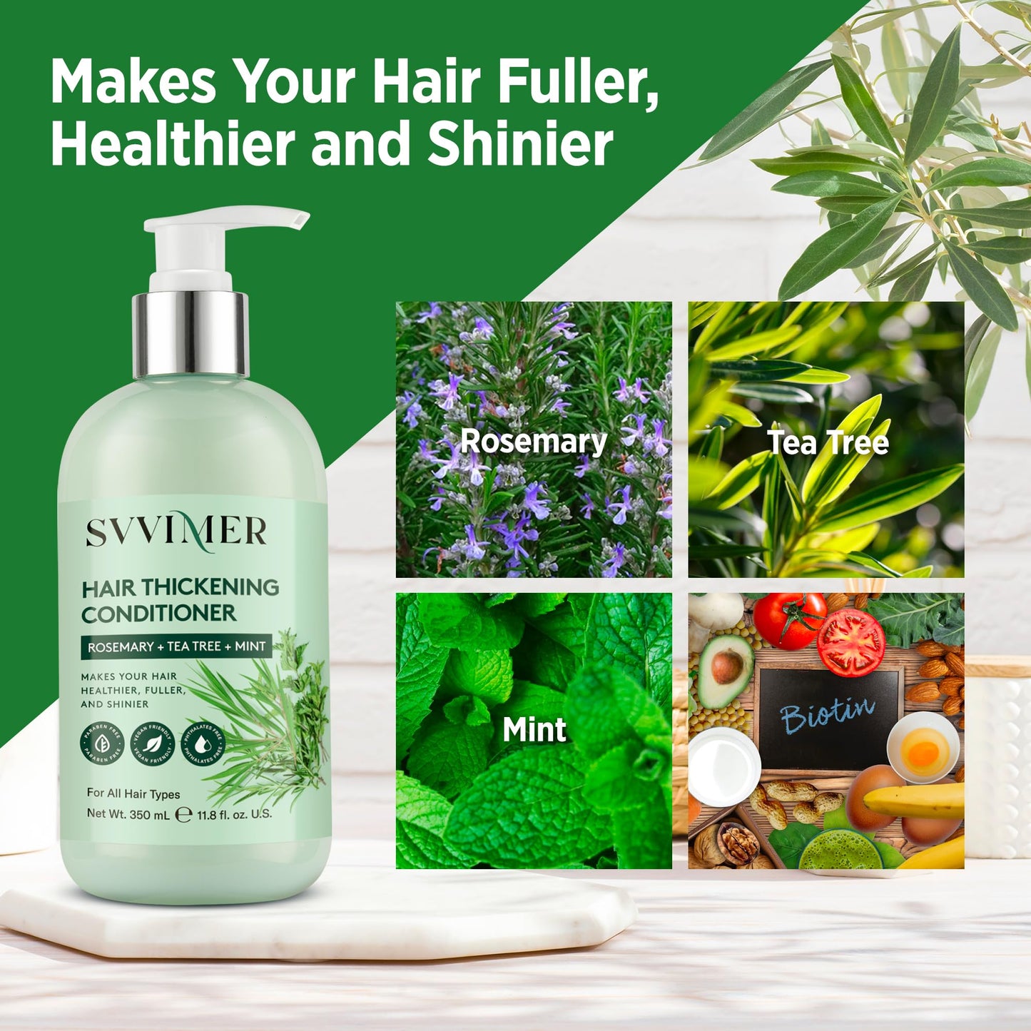 Svvimer Hair Thickening Shampoo and Conditioner - Rosemary Shampoo with Biotin Tea Tree Oil Mint for Thinning Hair - Sulfate Free for Women and Men