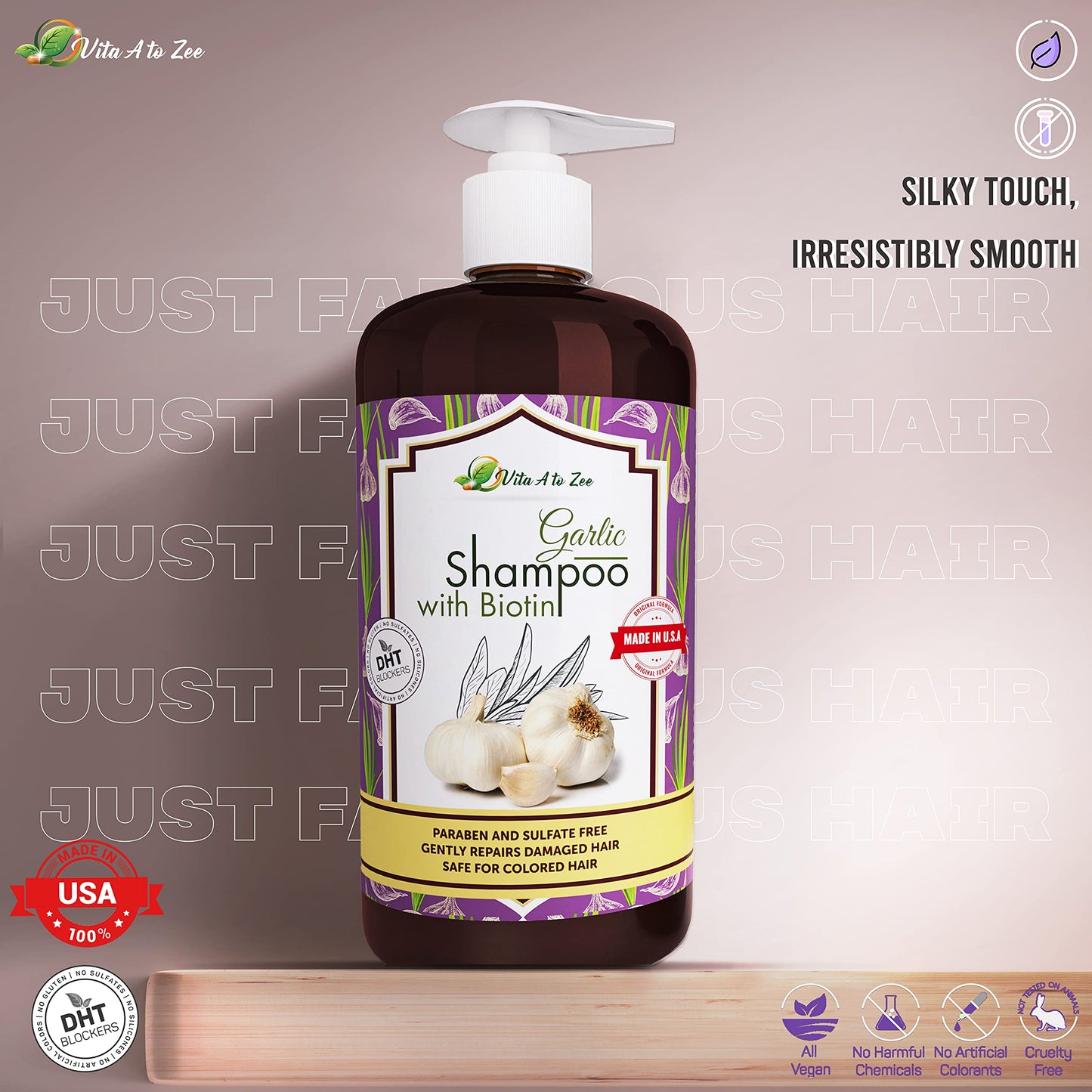 Vita A to Zee Garlic Hair Shampoo with Anti DHT Blocker - Garlic Natural Hair Treatment for Hair Growth, Thickening, Loss, Thinning & Itchy Scalp