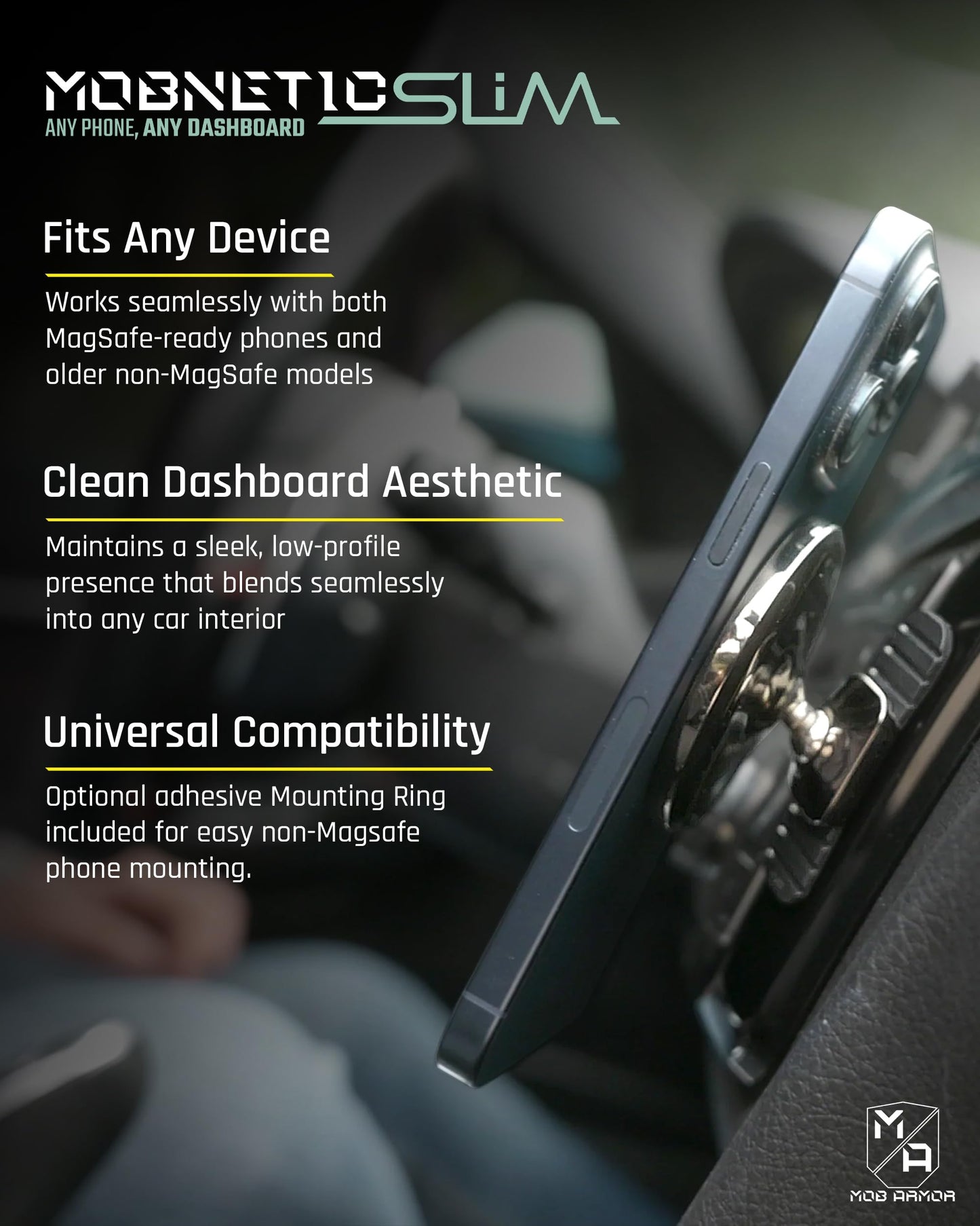 Mob Armor Slim Mount MS - MagSafe Compatible Phone Holder for Car, Sleek Car Phone Mount, Supports iPhone & Android, Christmas, White Elephant…