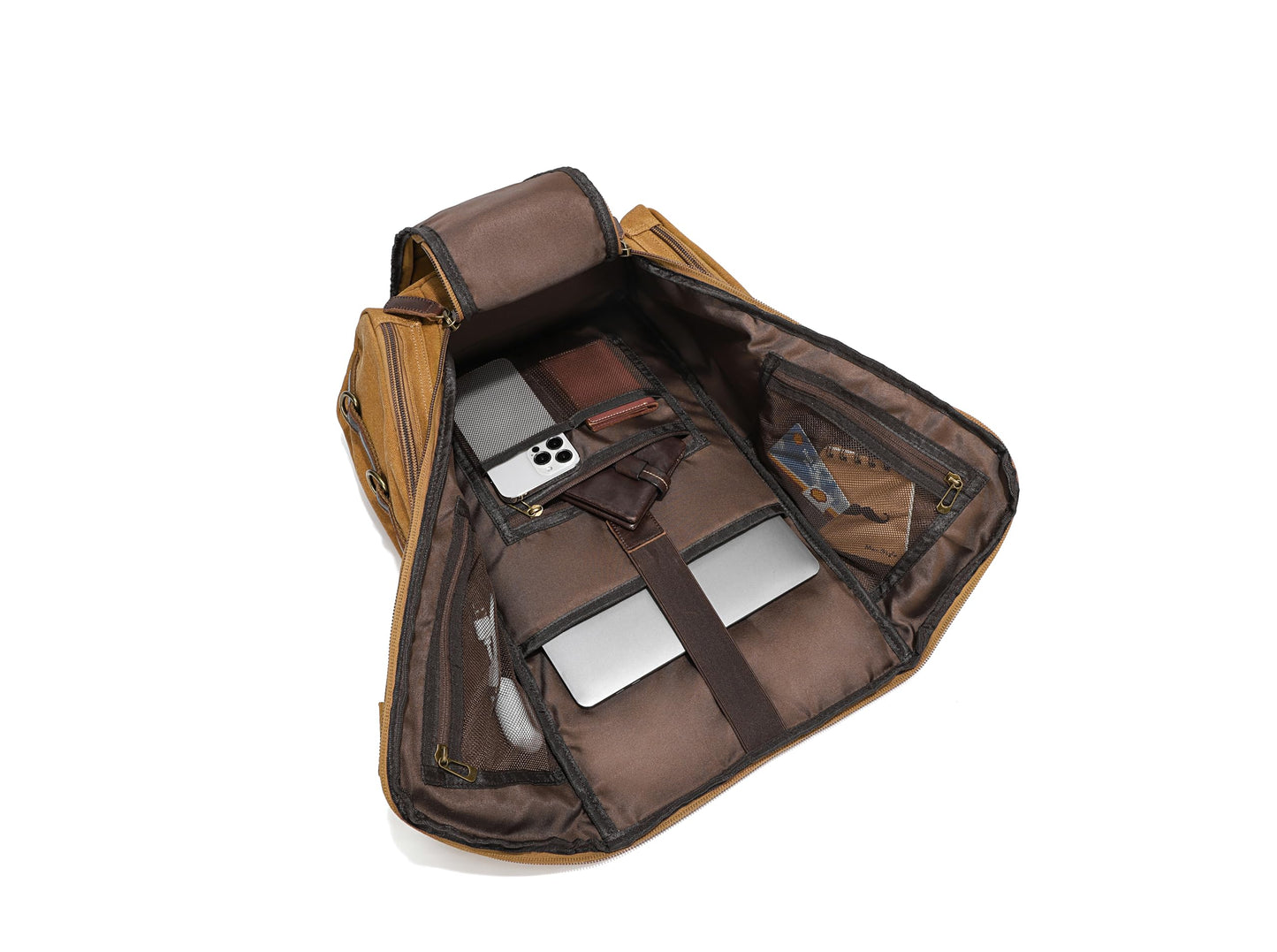 peacechaos Heavy-Duty Waxed Canvas Backpack for Men, 17 Inch Laptop Rucksack with Genuine Leather, Multi-Pocket Travel Bag for Work, Hiking, and Camping