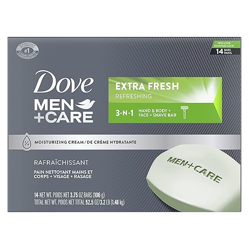 Dove Men+Care Bar 3 in 1 Cleanser for Body, Face, and Shaving Extra Fresh 14 Bars to Clean and Hydrate Skin Body and Facial Cleanser Mandarin Citrus