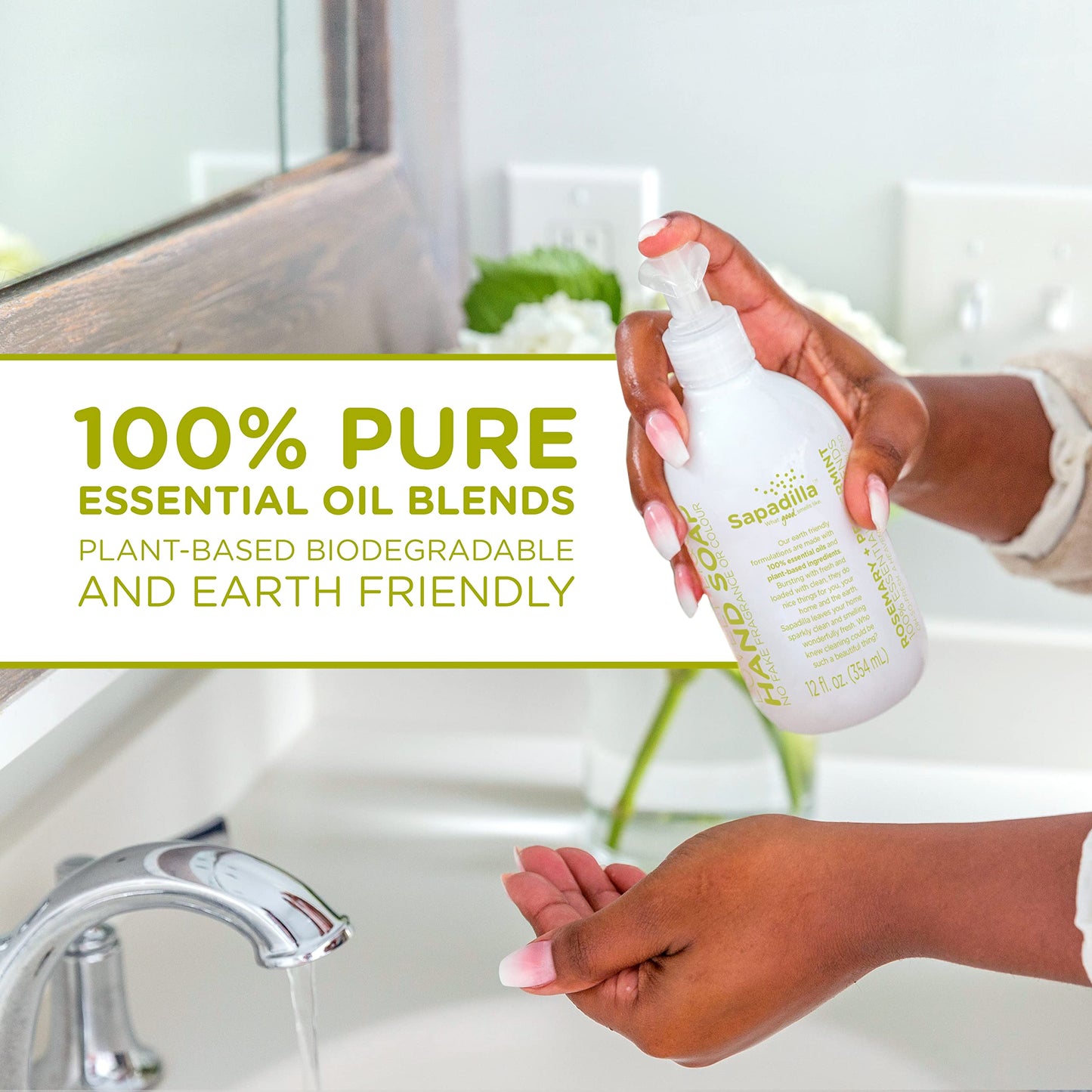 Sapadilla Liquid Hand Soap - Rosemary + Peppermint - Made with 100% Pure Essential Oil Blends, Cleansing & Moisturizing, Aromatic & Fragrant Hand