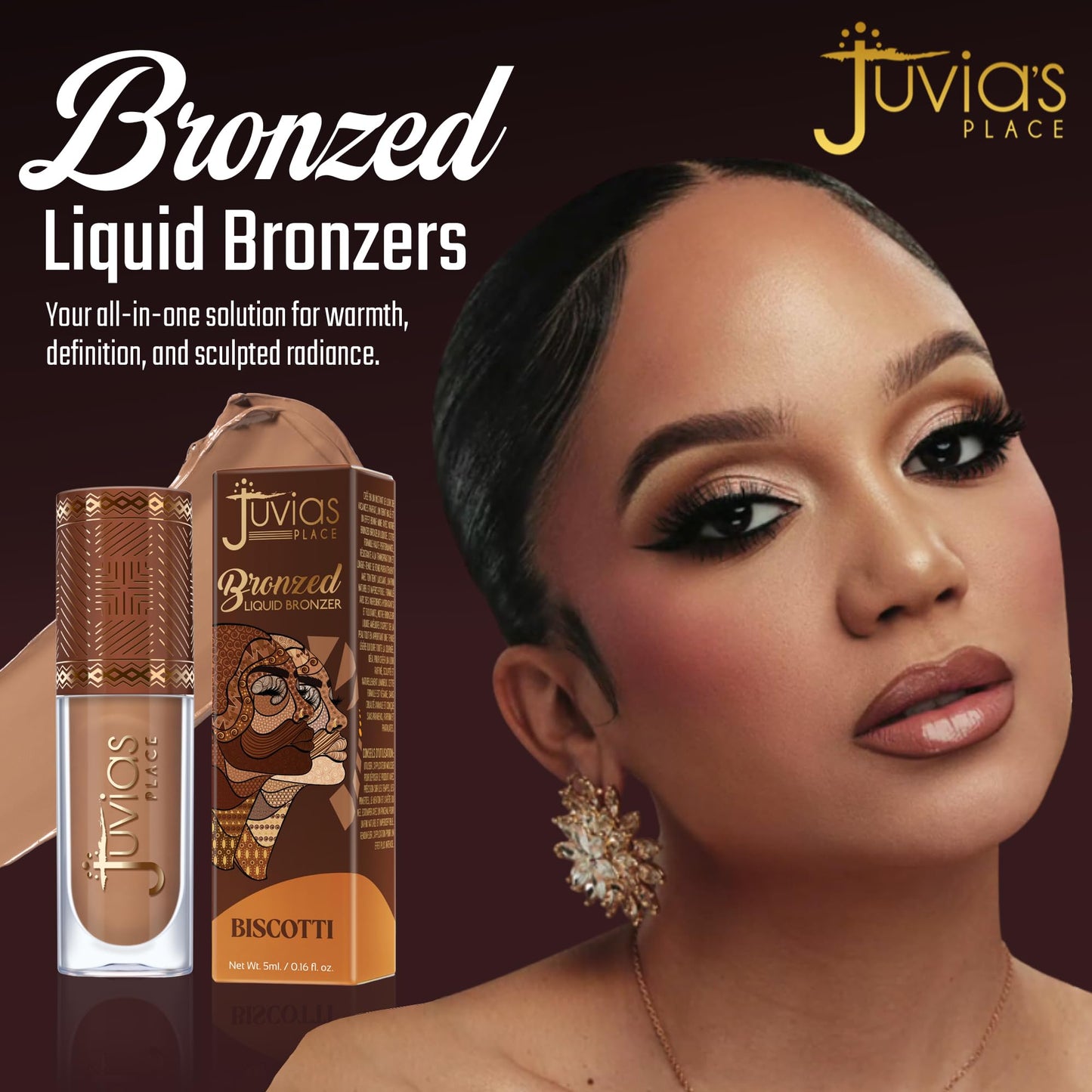 Juvia’s Place Bronzed Liquid Bronzer - Biscotti - Liquid Bronzer for Face with Silky Blendable Texture - Buildable Coverage for Natural Contour