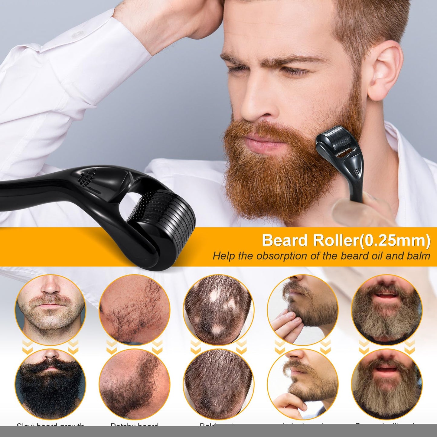 Beard Growth Kit - Beard Kit for Men, Beard Growth Oil (2oz), Beard Balm, Beard Comb, Massager for Spot/Patchy Beard - Christmas, Anniversary