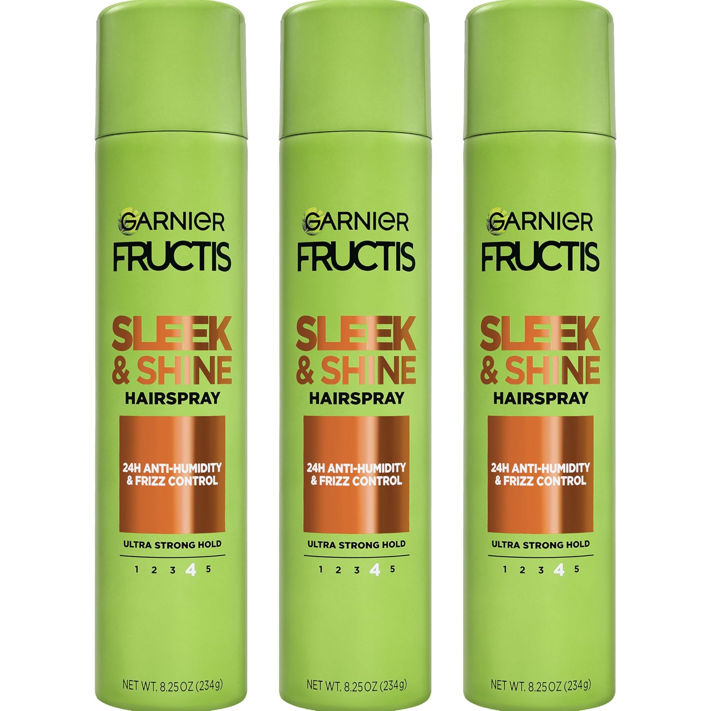 Garnier Fructis Style Sleek and Shine Anti-Humidity Hairspray, Ultra Strong Hold, Frizz Protection 8.25 Oz, 3 Count (Packaging May Vary)