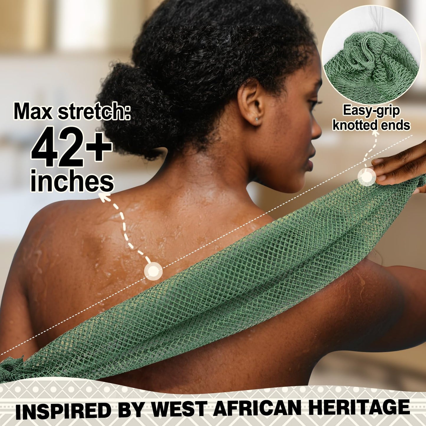 African Net Sponge Authentic-4 Packs African Exfoliating Net Sponge,Bath Sponges for Shower,42 inch Long for Normal to Sensitive Skin, for Daily use Beauty and Personal Care Zeefpod