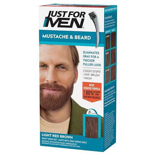 Just For Men Mustache & Beard, multiple uses Beard Dye for Men with Brush, With Keratin Biotin Aloe and Coconut Oil for Healthy Facial Hair - Light