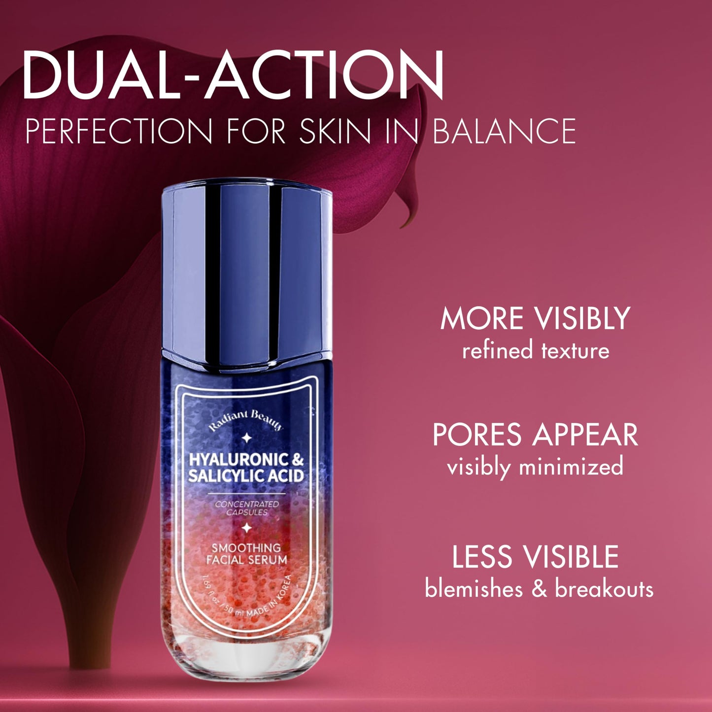 Radiant Beauty Hyaluronic Acid Facial Serum - Anti-Aging, Deep Hydration, Smooths & Cleanses - Salicylic Acid for Pore Cleansing - Dermatologist