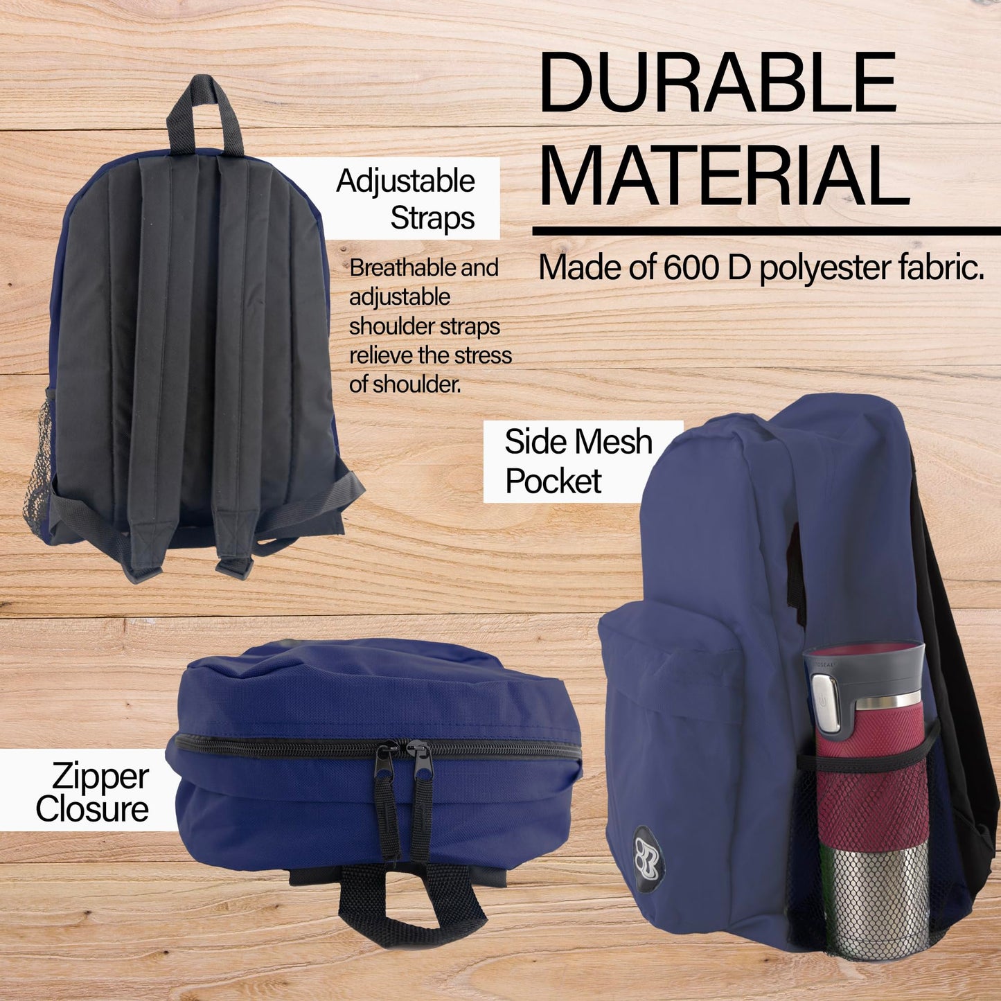 BAZIC PRODUCTS School Backpack 17" Navy Blue, Lightweight School Bag Padded Back & Adjustable Strap for Students, Travel Bag Fit A4 Notebook, 1-Pack