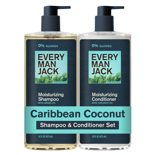 Every Man Jack Men's Shampoo and Conditioner Set - Caribbean Coconut - Sulfate Free - Made w/Plant Powered Moisturizing Ingredients like Coconut Beauty & Personal Care Every Man Jack