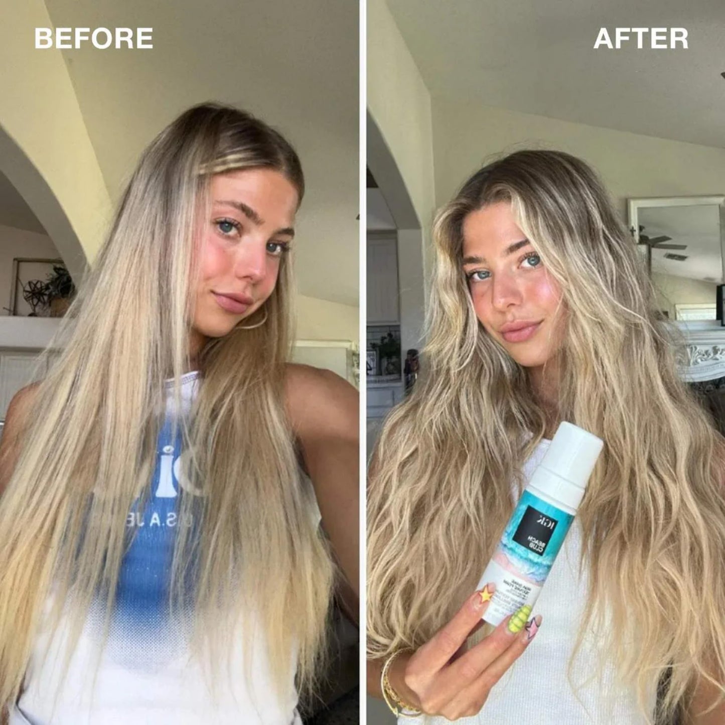 IGK Beach Club High-Shine Texture Foam - Salt-Free Hair Mousse for Beach Waves - Air-Dry Styling Foam for Wavy, Curly & Straight Hair - Anti-Frizz