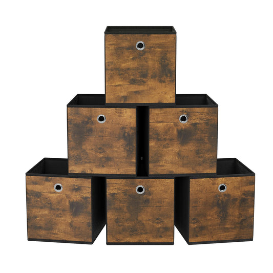 SONGMICS Storage Cubes, Set of 6 Storage Bins with Handles, Foldable Oxford Fabric and Non-Woven Fabric Storage Boxes, 13x13x13 Inches, Fit Cube…