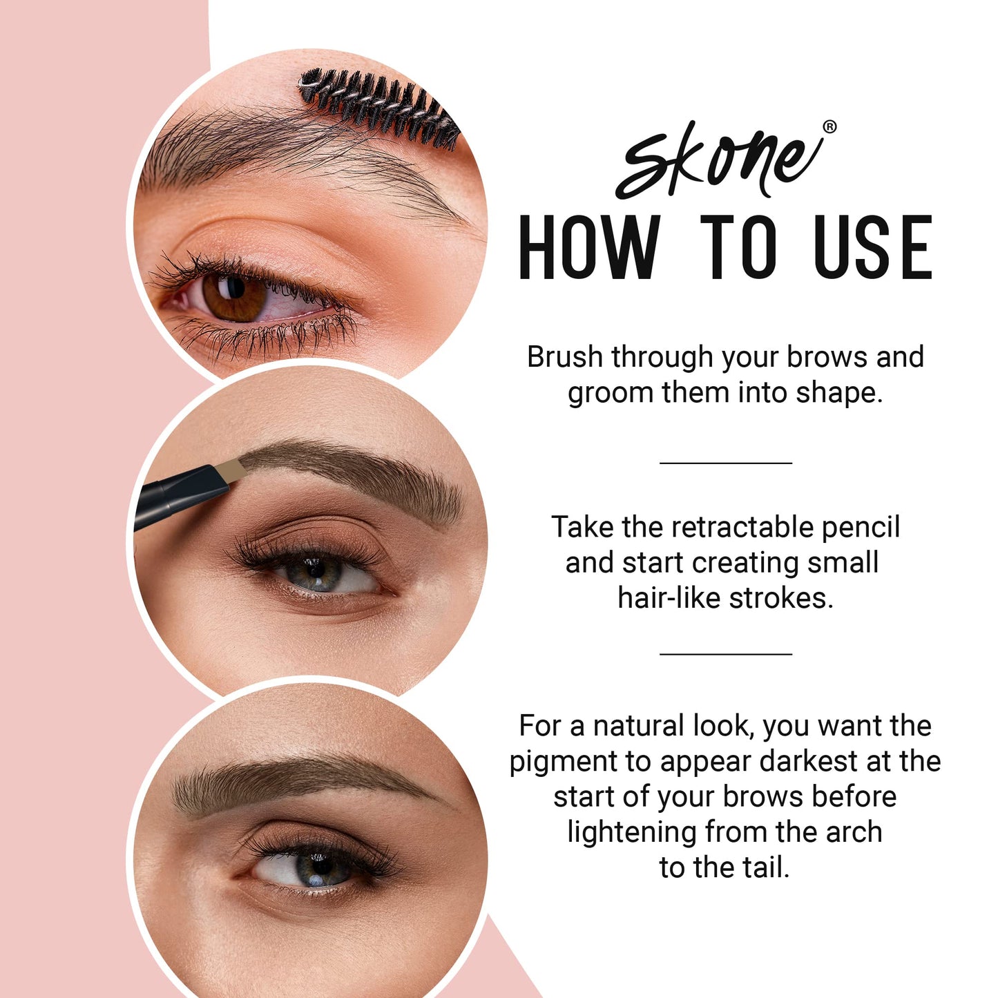 Skone Cosmetics The Original Brow Wand Eyebrow Pencil with Brush - Dual-Sided Retractable Waterproof Long-Lasting Brown Eye Brow Pencils for Women