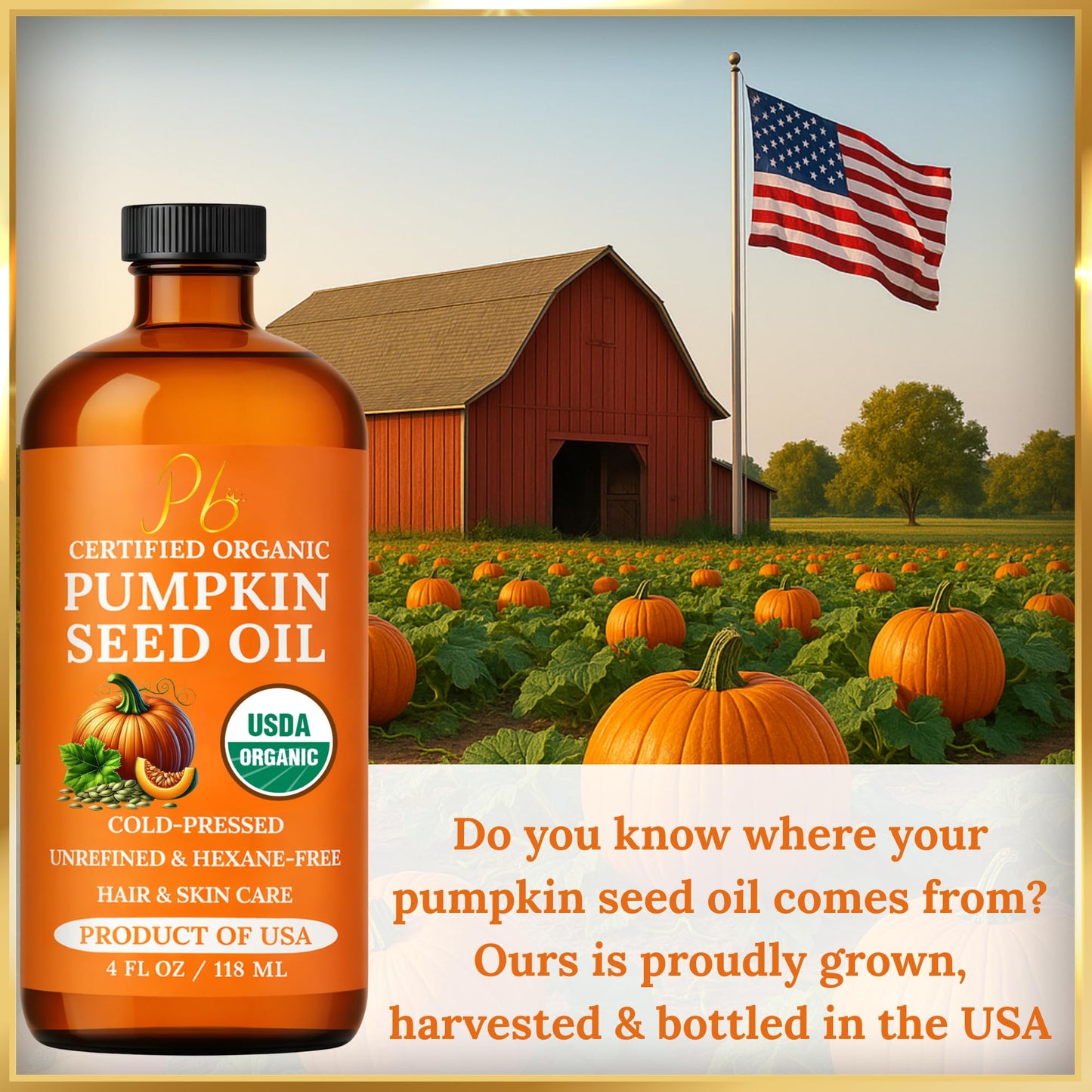 Pumpkin Seed Oil - USDA Organic, Cold-Pressed & 100% Pure, Unrefined, Pumpkin Oil for Hair Growth, Dry Skin & Face - Natural Anti-Aging Moisturizer Beauty and Personal Care Pomberries