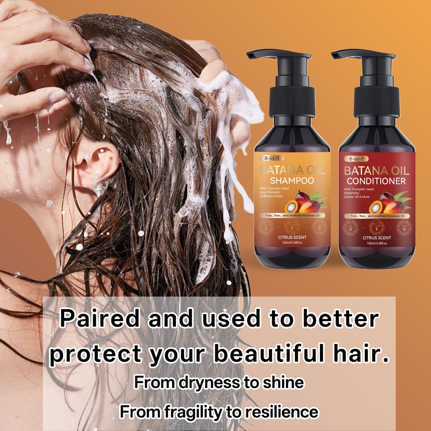 Batana Oil Shampoo and Conditioner Set, Batana Oil for Hair Growth Shampoo, Hair Thickening Product for Women and Men Daily Hair Care, Hair Regrowth