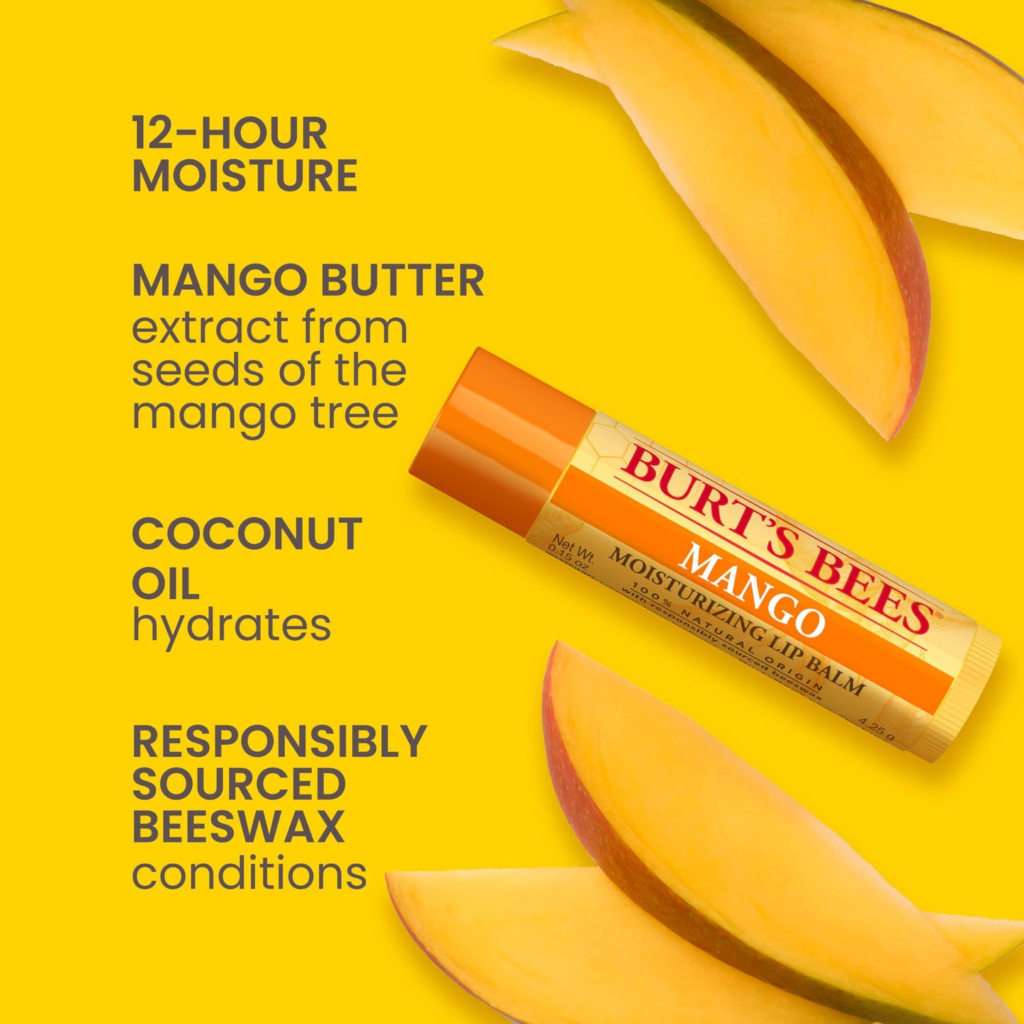 Burt's Bees Lip Balm - Pink Grapefruit, Mango, Coconut & Pear, and Pomegranate Pack, Lip Moisturizer With Beeswax, Tint-Free, Natural Origin