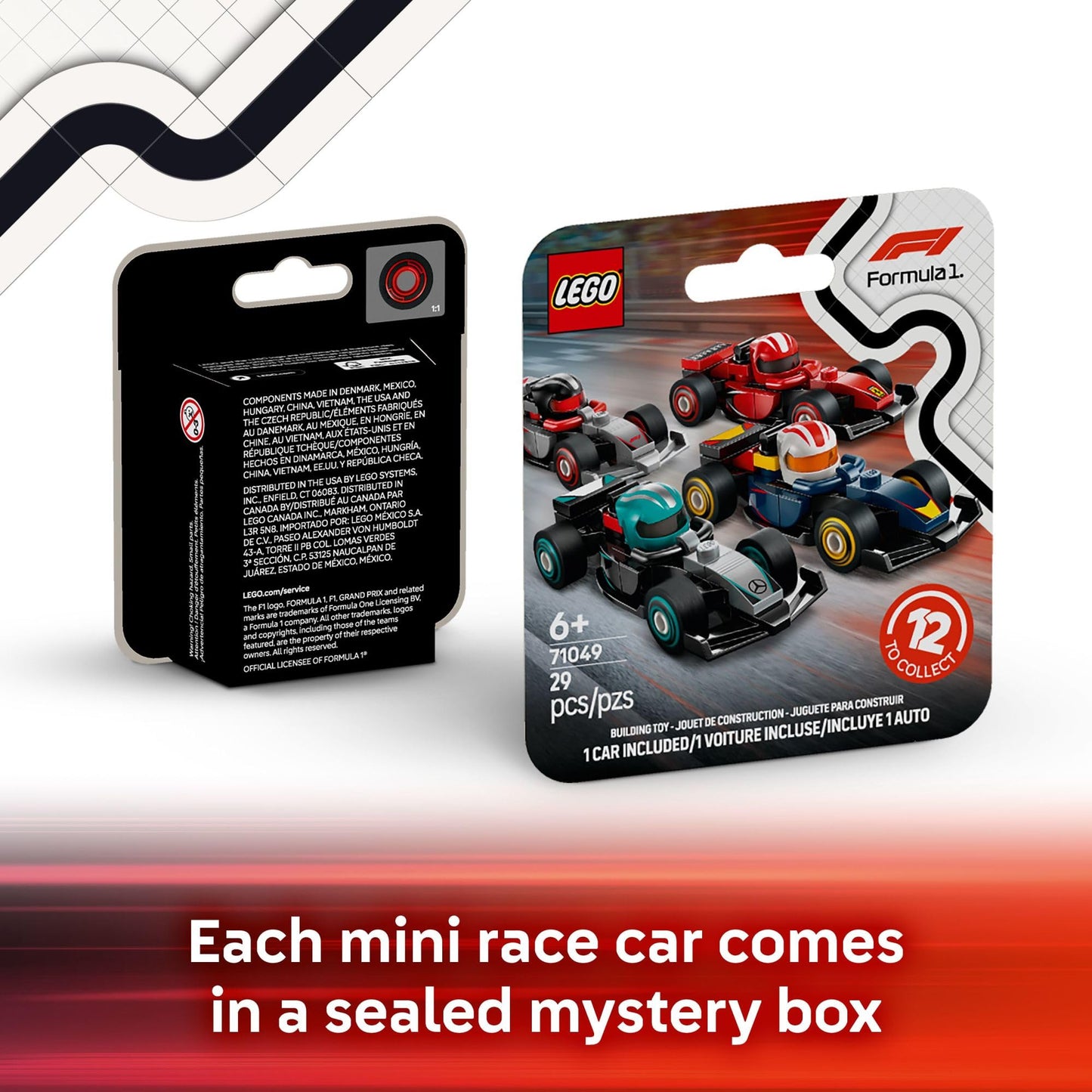 LEGO F1 Collectible Race Cars 6-Pack 66796, Mystery Box with Surprise Cars, Fun Travel Toys & Party Favor Gift for Kids Ages 6+