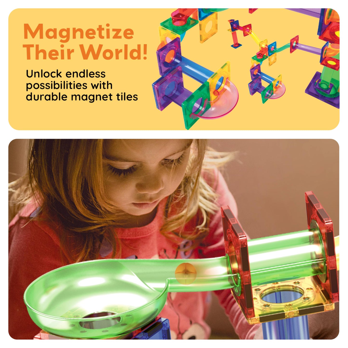 PicassoTiles 108pc 3-in-1 Marble Run & Car Track – Magnetic Tiles Building Blocks STEM Educational Construction Toy Set PTG108