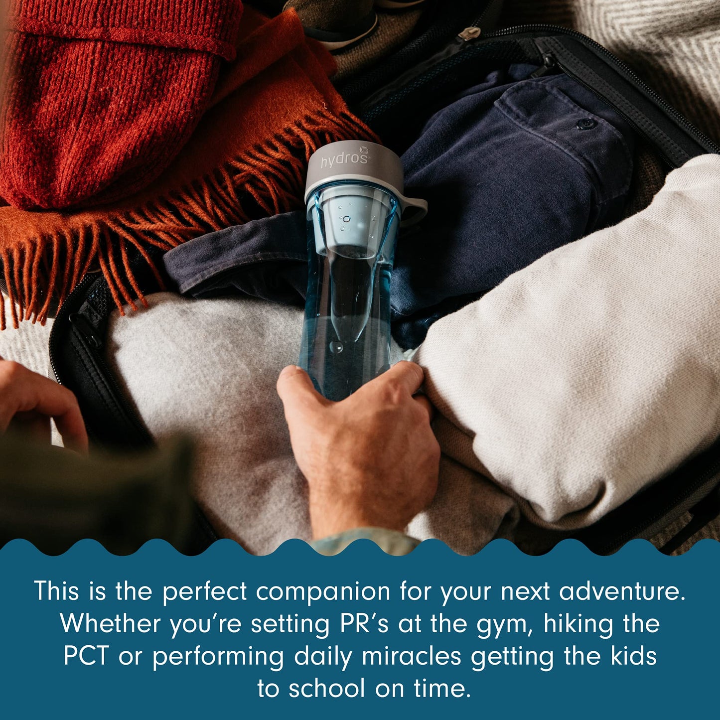 Hydros Water Filter Bottle, 20 Oz, Patented Fast Flo Tech, Dishwasher Safe, 20 Second Quick Fill, Leak Proof, BPA Free, Grey