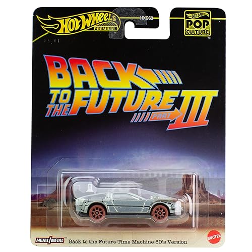 Hot Wheels Die Cast Back To The Future De Lorean 1955 Version of Rails Back to the Future - 1:64 Scale 7 cm - Premium Pop Culture, Metallic