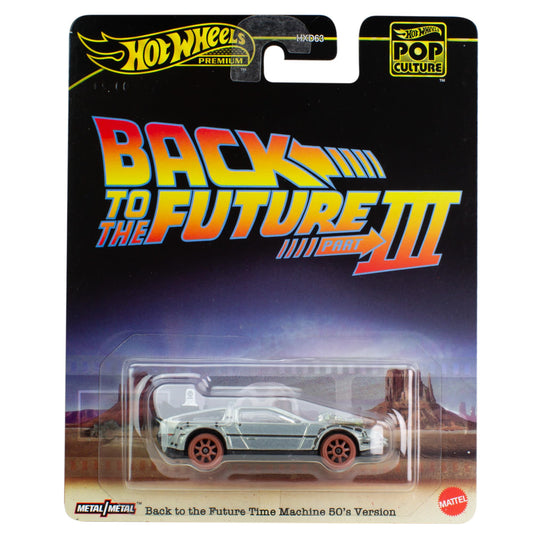 Hot Wheels Die Cast Back To The Future De Lorean 1955 Version of Rails Back to the Future - 1:64 Scale 7 cm - Premium Pop Culture, Metallic