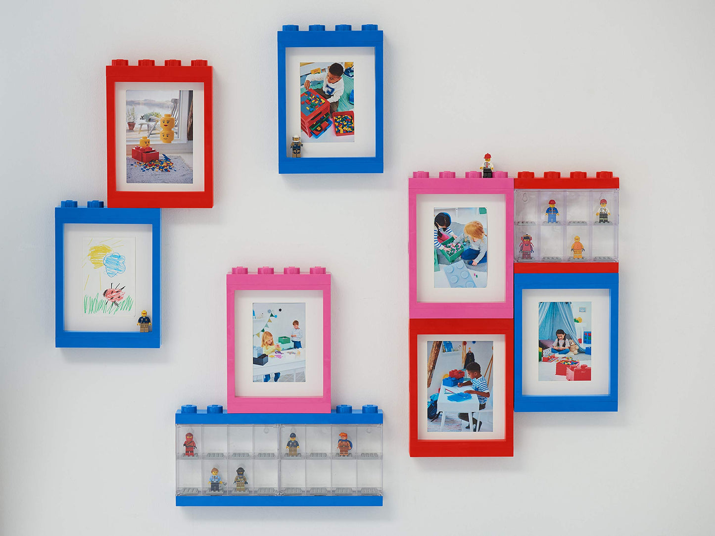 Room Copenhagen Lego Minifigure Display Case, Stackable Storage Container for Collectible Figurines, 8 Stud, Bright Blue