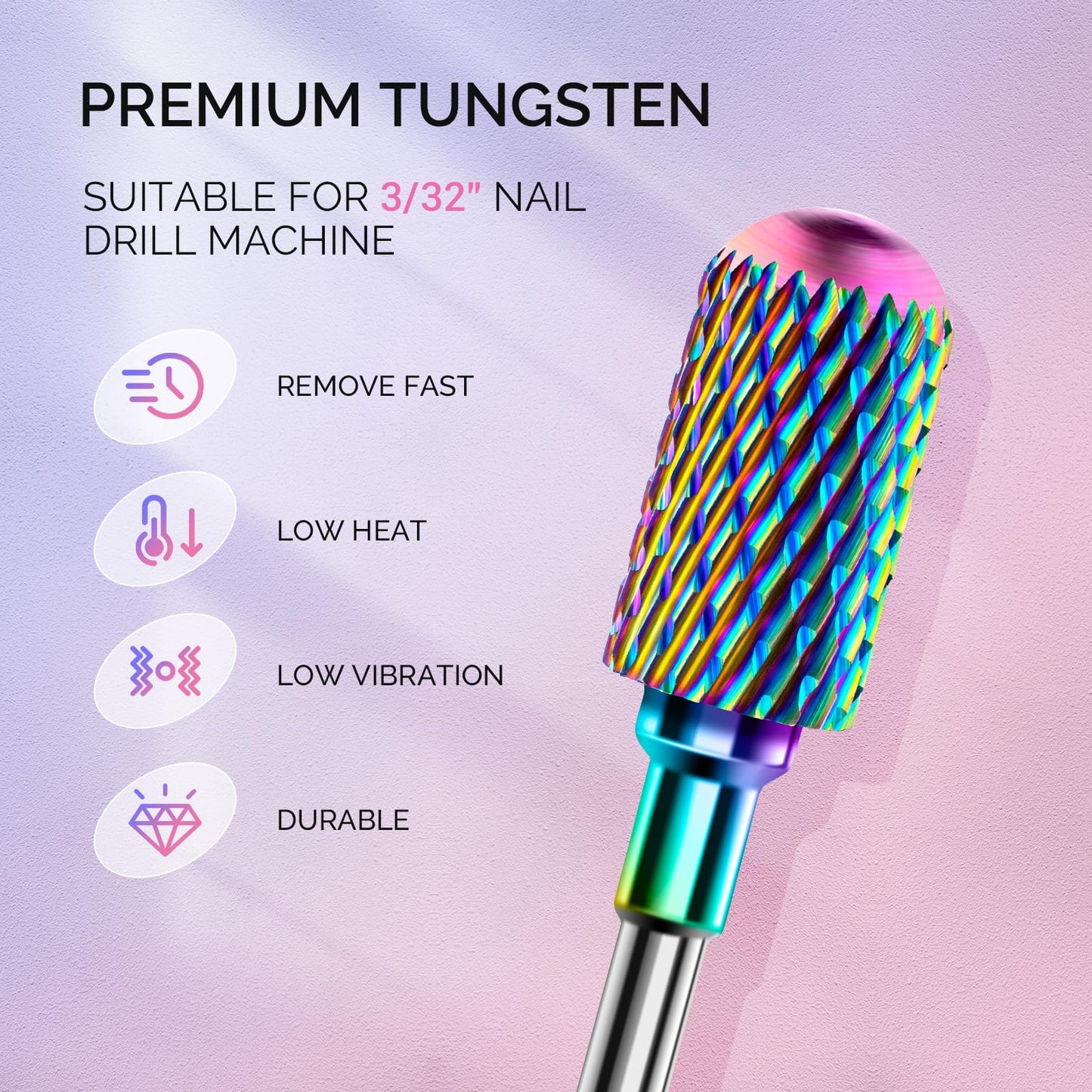 MelodySusie Nail Drill Bits Set, 7pcs Tungsten Carbide Diamond Nail Drill Bits for Acrylic Nails Poly Gel Cuticle Remove, 3/32'' Professional Nail