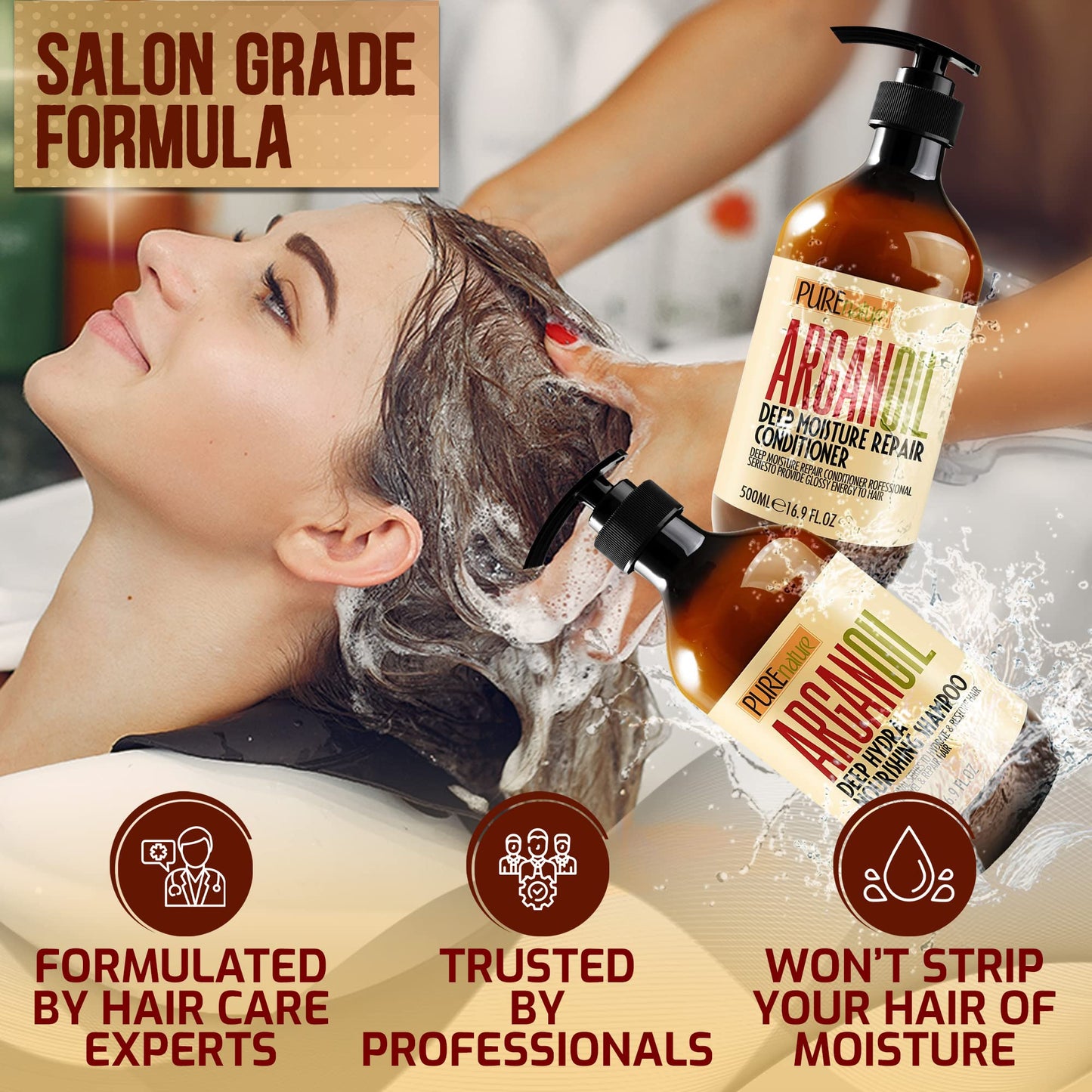 Argan Oil Shampoo and Conditioner Set - Keratin - For Curly, Straight, Dry and Damaged Hair - Moisturizing, Hydrating, Anti Frizz Salon Technology