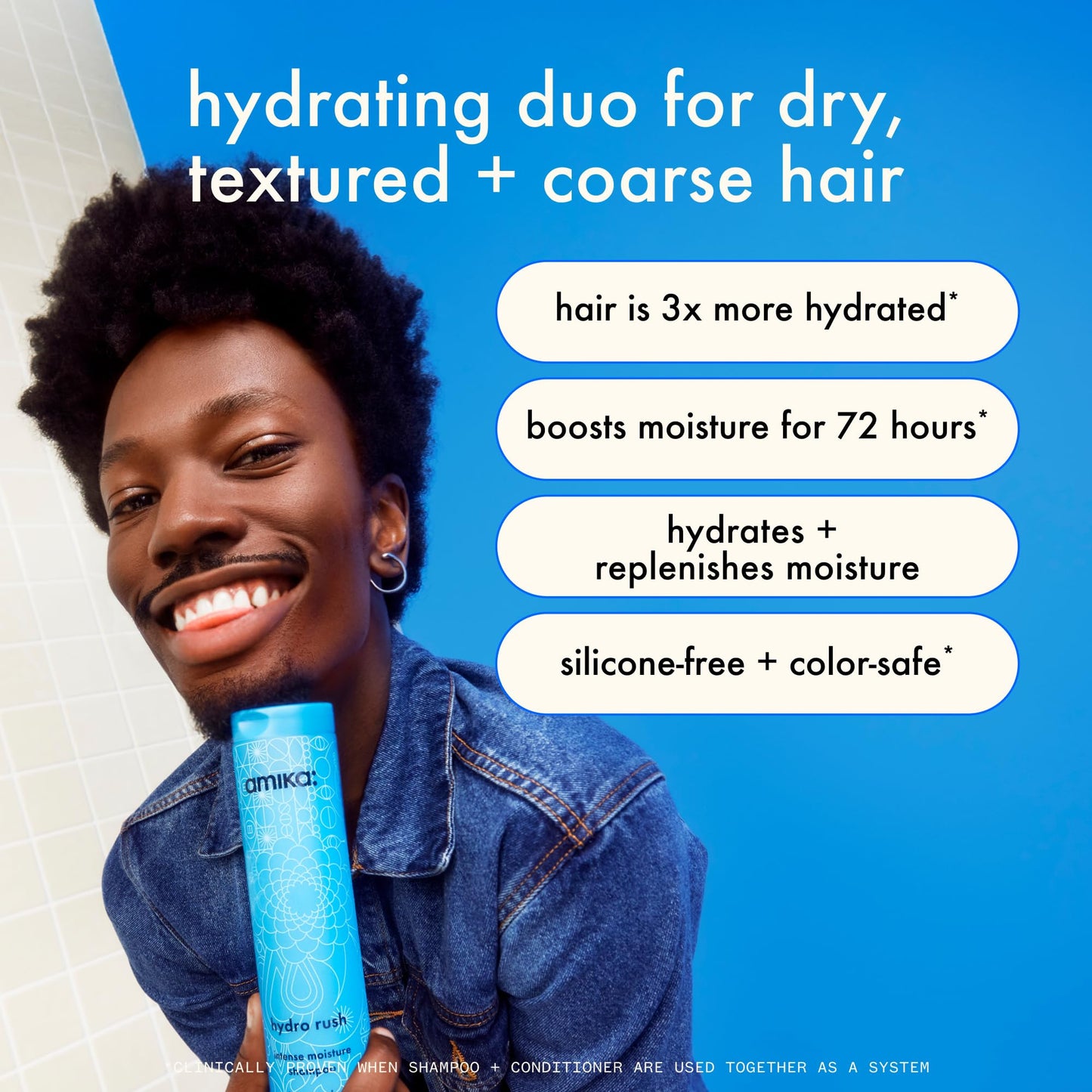 amika hydro rush intense moisture conditioner with hyaluronic acid, 1000ml | for dry, textured, or coarse hair types 2a-4c, long-lasting hydration