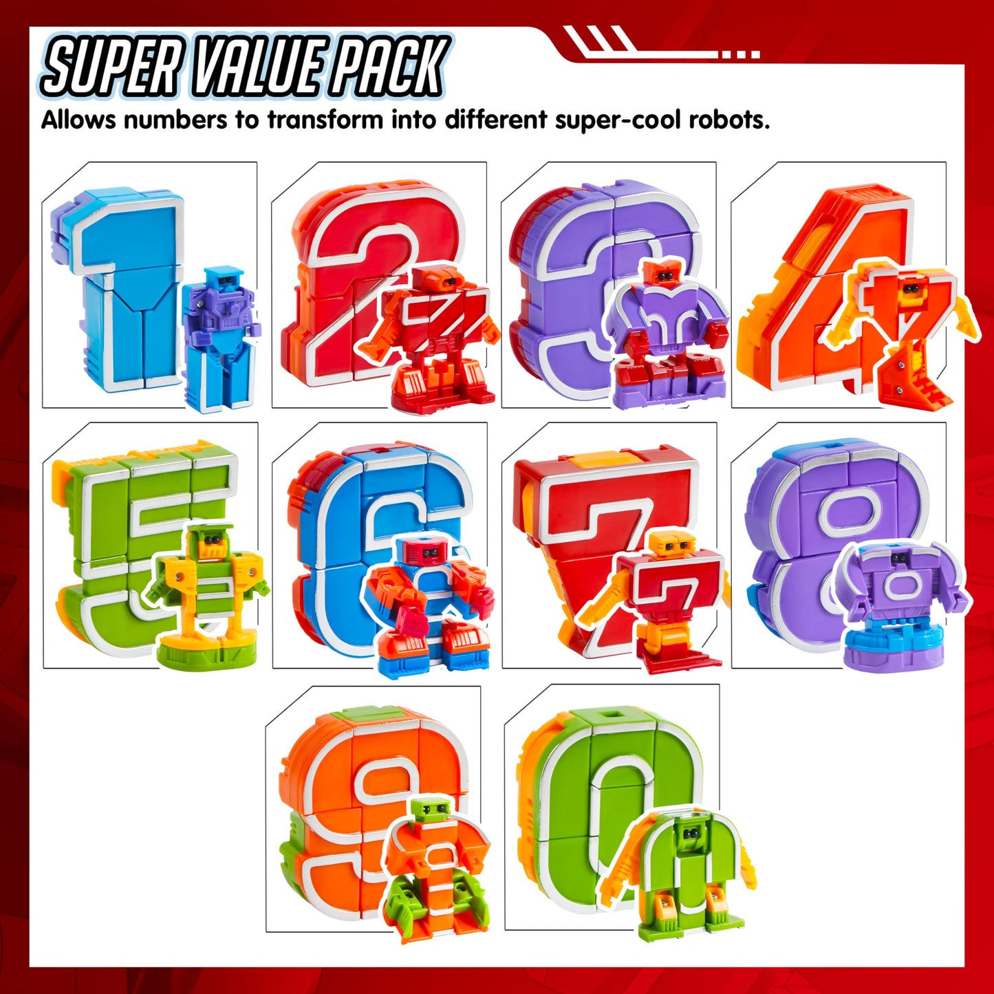 JOYIN 10PCS Number Bots – Educational Action Figure Learning Toys, Fun Birthday & Christmas Gifts for Kids Boys & Girls Ages 3–6