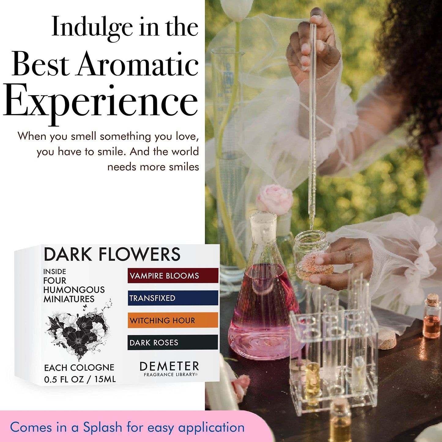 DEMETER Fragrance's Dark Flowers Humongous Miniature Set of 4 - Witching Hour - Dark Roses - Vampire Blooms - Transfixed - Perfume Sampler Set Beauty & Personal Care DEMETER