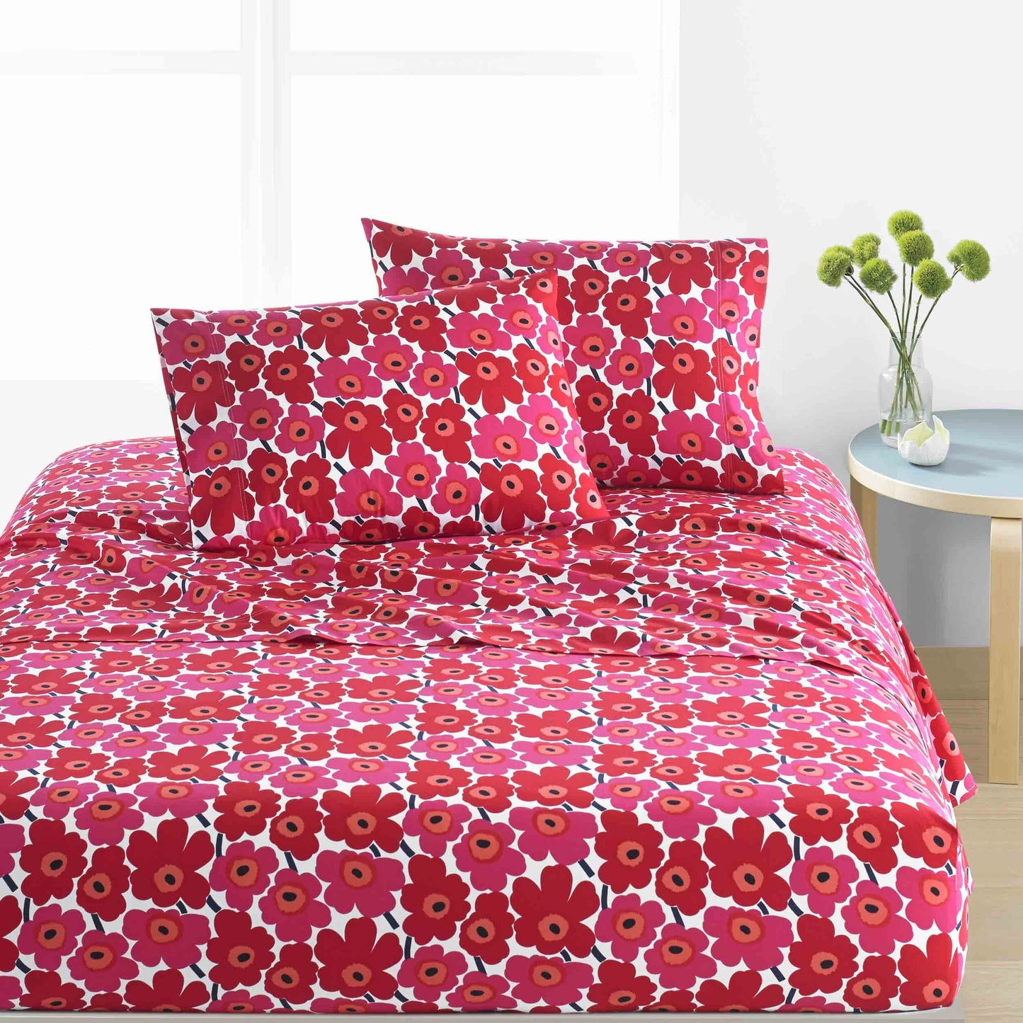 Marimekko - Pillowcase Set, Cotton Percale Bedding, Smooth & Cool Home Decor (Mini Unikko Red, Standard)