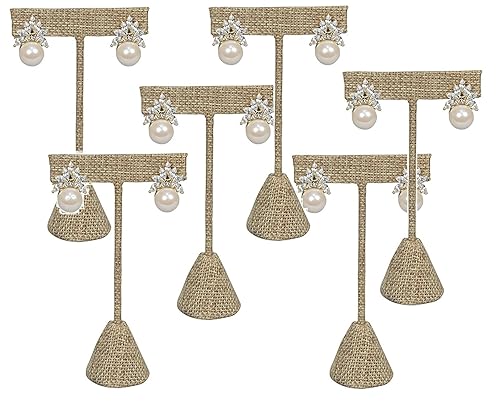 N'icePackaging 6Qty Burlap Canvas 6.75" High Free-Standing Earring T-Stand Display, T Shape Holder for Tradeshow, Home Business, Promotion, or just…