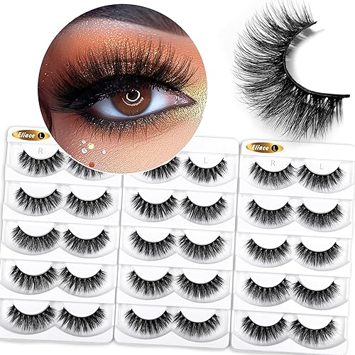 Eliace False Eyelashes Natural look 15 Pairs Fox & Cat Eye Lashes Wispy Strips, Mink Lashes Fake Eyelashes Fluffy Volume Dramatic Long Cross Wispies